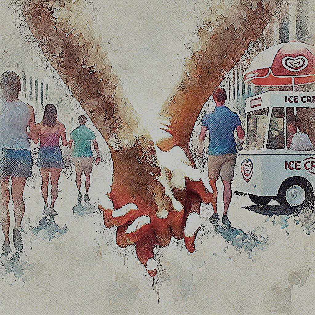 Two women holding hands on a street with ice cream